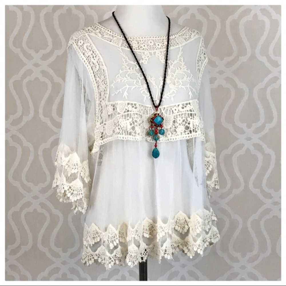 Farm Girl Pretty Lace Kimono Overlay Top - Picture 2 of 8